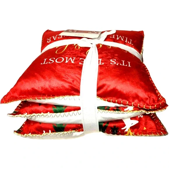 3Pc THRO Christmas Pillow Decor It's The Most Wonderfu1 Time Of The Year